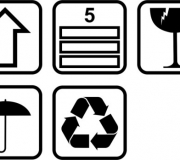 Frágil, este lado para cima, não molhar, reciclável